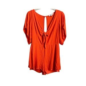 Louna Orange‎ Tie Romper Flutter Sleeve Open Back Size Medium Spring Summer
